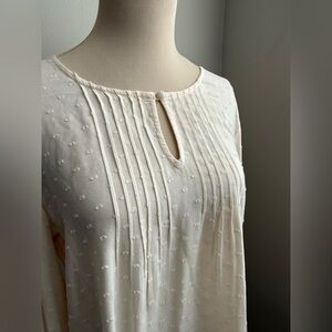 LC Lauren Conrad Women Top Tunic Cream Eyelet Scalloped Hem Long Sleeve Boho